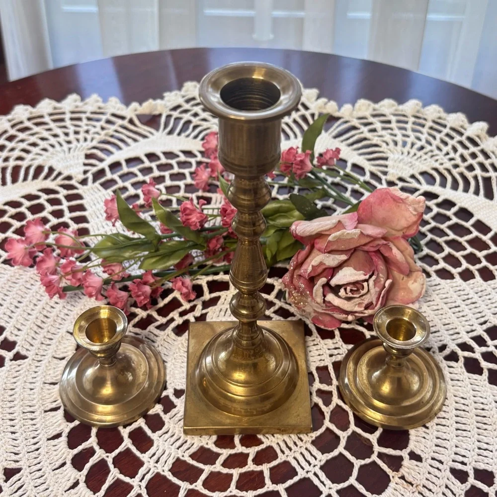 Brass Candle Holders Elegant Gold Vintage MCM Antique Boho Cottage Home Decor